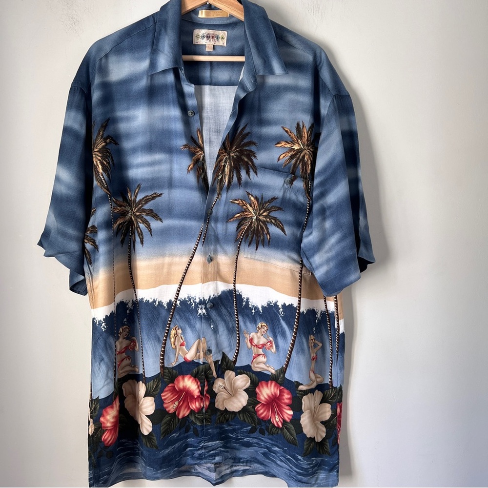 Campia Hawaiian Shirt Vintage Button Down Pin Up Mens Size Large